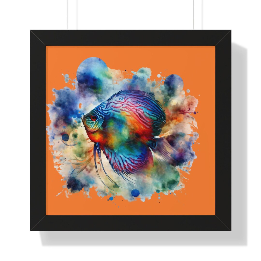 Colorful Watercolor Discus Fish Framed Horizontal Poster | Tropical ...