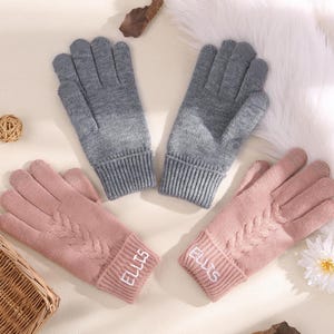 Custom Name Gloves – Soft Knit Touchscreen Winter Gloves, Personalized Christmas Gift for Women & Men