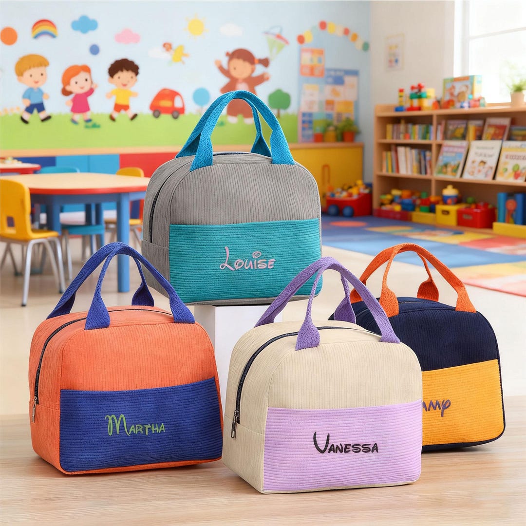 Custom Name Kids Lunch Bags,monogram Insulated Corduroy Picnic Bag ...