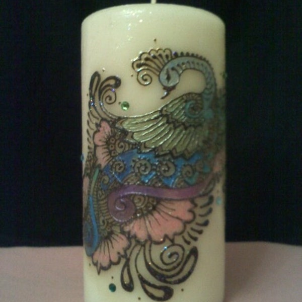 Henna Peacock Candle