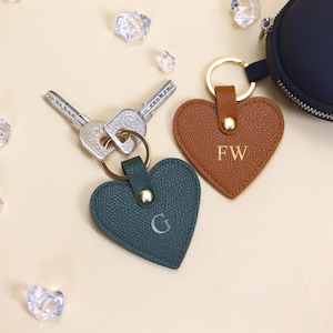 Heart Embossed Leather Personalised Keychain · Custom Gift for Him or Her · Minimalist Key Fob for Mother&#39;s Day or Father’s Day