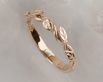 Woven Vine Ring in Solid 14 karat or 10 karat Yellow, White, or Rose Gold, Intertwined Vine Band