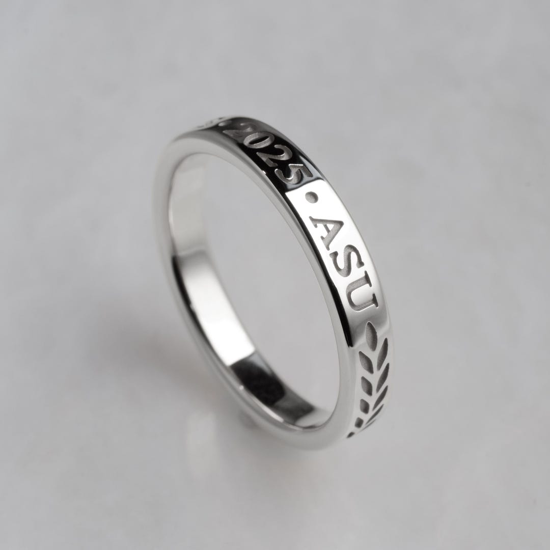 Stackable Graduation Ring in White Gold Featuring School Letters, Year ...