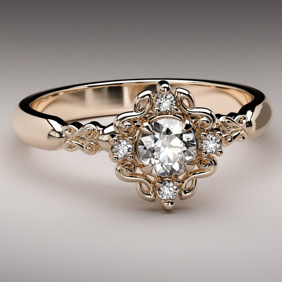 Antique Inspired Engagement Ring With Feminine Detailing and