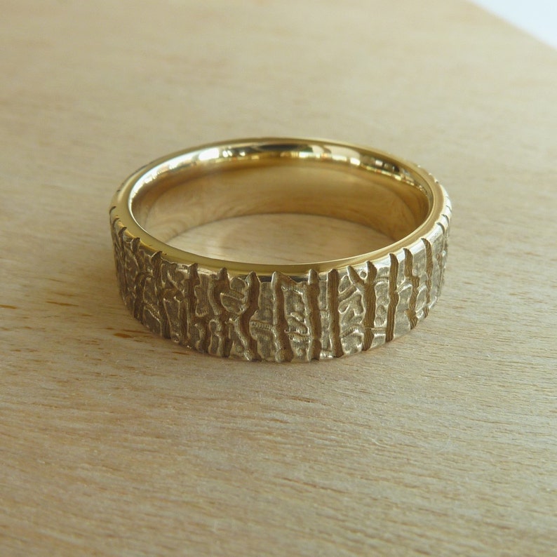 14K Yellow Gold Maple Tree Bark Ring Old World Finish 6mm Etsy