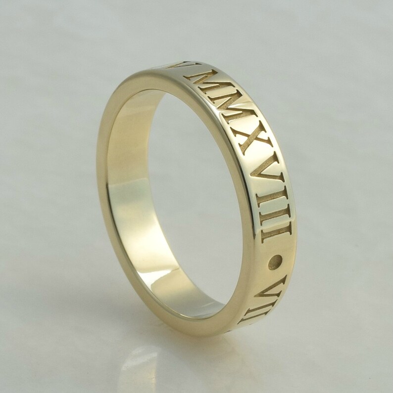 Personalized Roman Numeral Ring in 14K Yellow or White Gold Etsy