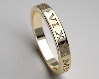 Personal Numeral Ring, Solid 10K gold, Roman Numerals, Personalized Date Ring,  White or Yellow or  Rose Gold, Eternity Band