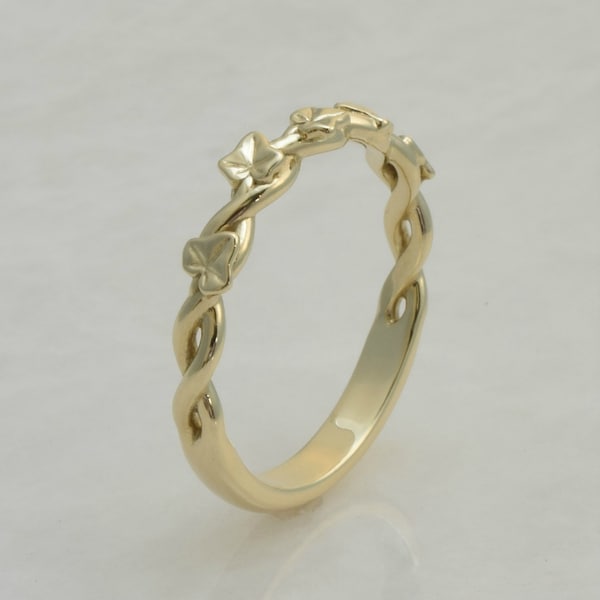 Intertwined Ivy Ring, Solid 14 karat or 10 karat Yellow, White, or Rose Gold, Woven Ivy Ring