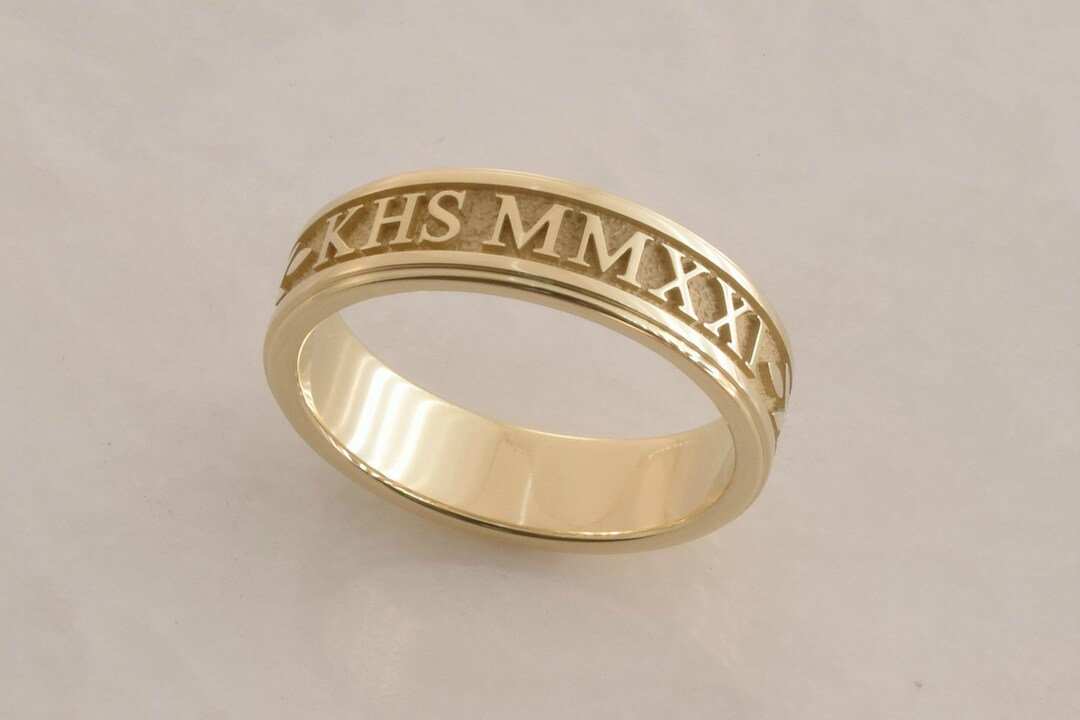 10K Gold Custom Roman Numeral Class Ring Solid Yellow Gold or - Etsy