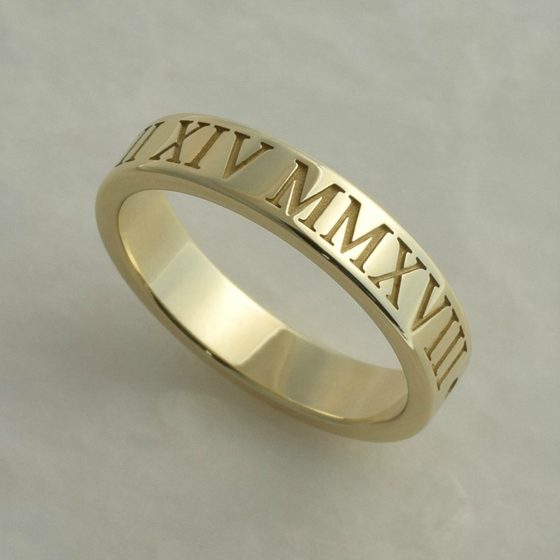 Personalized Roman Numeral Ring in 14K Yellow or White Gold Etsy