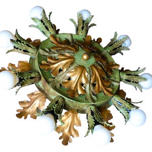 Vintage Gold & Green Florentine Ceiling Lamp by Banci