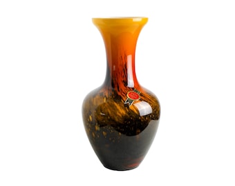 Vintage orange, svart glasvas av Carlo Moretti för Opaline Empoli