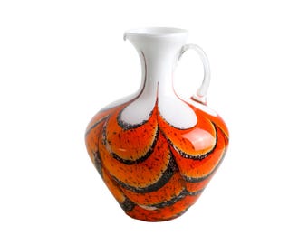Vintage orange, svartvit glasvas av Carlo Moretti för Opaline Empoli