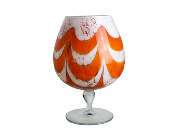 Vintage orange, brun och vit virvelglasvas av Carlo Moretti för Opaline Empoli