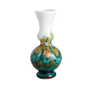 Vintage Turquoise, Brown and White Swirl Glass Vase by Carlo Moretti for Opaline Empoli