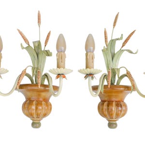 Pair of Vintage 1980s Floral Italian Wall Lamps