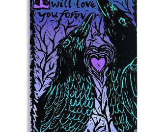 Love Ravens Alaska Art Stretched Canvas Print - Valentine's Day Gift - Cosmic Blues
