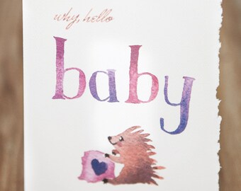 New Baby Card, Alaska Art Porcupine or Hedgehog Print from Watercolor Painting, Newborn Gift