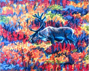 Alaska Art Print Colorful Migration Caribou In Autumn, Denali 10x8 Image - Alaska Wall Art By Amanda Faith Thompson