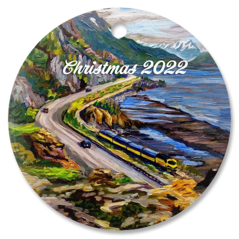 Porcelain Ornaments Alaska Train Alaska Railroad 3 Round Christmas Ornament By Amanda Faith Thompson Copy image 1