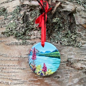 Alaska Art Ornament Fireweed On Kenai Lake 3&quot; Round Christmas Ornament By Amanda Faith Thompson