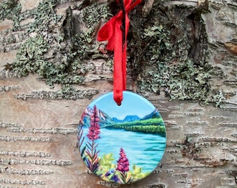 Alaska Art Ornament Fireweed On Kenai Lake 3" Round Christmas Ornament By Amanda Faith Thompson