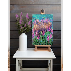 Alaska Art Print Moose And Fireweed Beauties - Alaska Wall Art By Amanda Faith Thompson