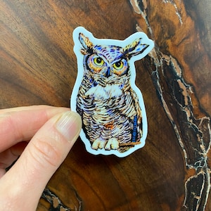 Great Horned Owl sticker - Alaska art artist vinyl diecut - gift, water bottle deco, notebook style