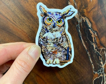 Great Horned Owl sticker - Alaska art artist vinyl diecut - gift, water bottle deco, notebook style