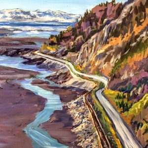 Borderless matte art print “Northbound” on Turnagain Arm - Alaska wall art from Amanda Faith - mountain, ocean, coast, with matboard