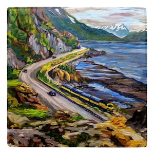 Alaska Art Metal Magnets 2x2 » Variété Alaska Railroad Denali Fireweed Lake Bear Moose