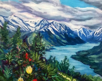 Skilak Lake "Princess Flora" - Borderless Alaska art print by Amanda Faith - mountain, flowers, Kenai, Hope, alpine