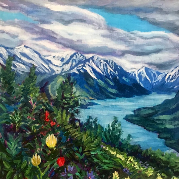 Skilak Lake "Princess Flora" - Borderless Alaska art print by Amanda Faith - mountain, flowers, Kenai, Hope, alpine