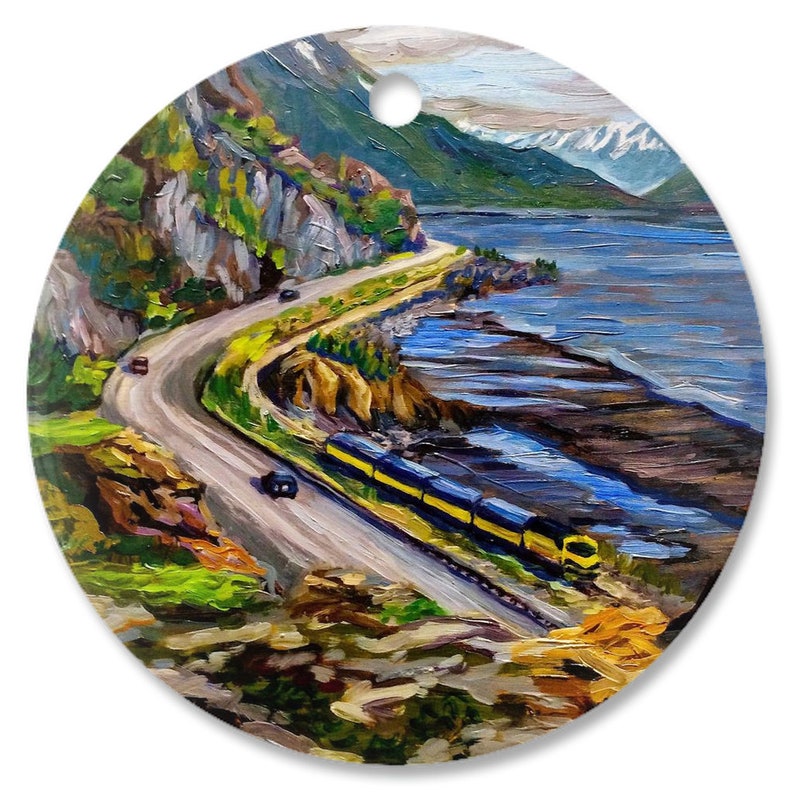 Porcelain Ornaments Alaska Train Alaska Railroad 3 Round Christmas Ornament By Amanda Faith Thompson Copy image 5