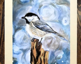 Cheerful Chickadee – Alaska art print by Amanda Faith Thompson, wall art, nature, bird, gift for mother's day, neutral colors, black capped