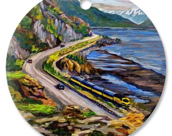 Porcelain Ornaments Alaska Train Alaska Railroad 3" Round Christmas Ornament By Amanda Faith Thompson