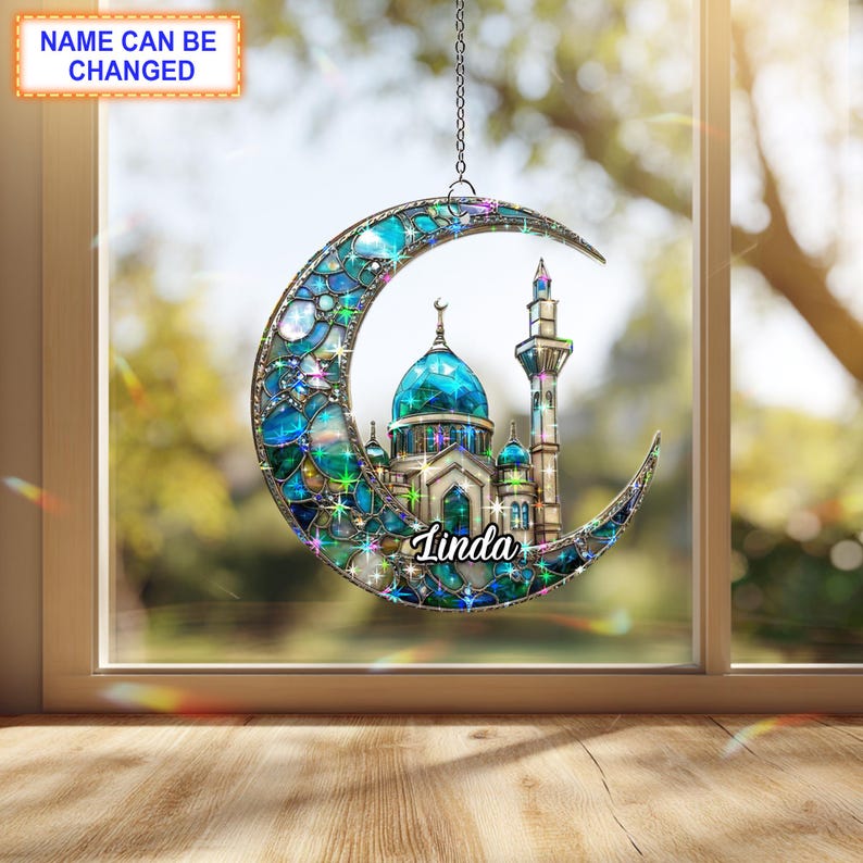 Ramadan Mubarak Crescent Moon Acrylic Suncatcher, Islamic Window ...