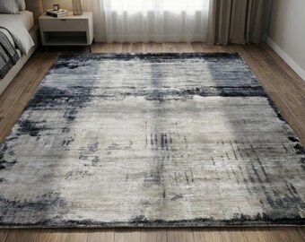 Abstract Handloom Viscose Rug, Modern Rothko Inspired Design Carpet, Living Room Home