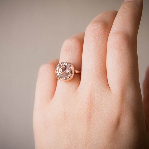 Rose Gold Crystal Ring . pick your crystal color . swarovski crystal rhinestone . rose gold bezel adjustable ring