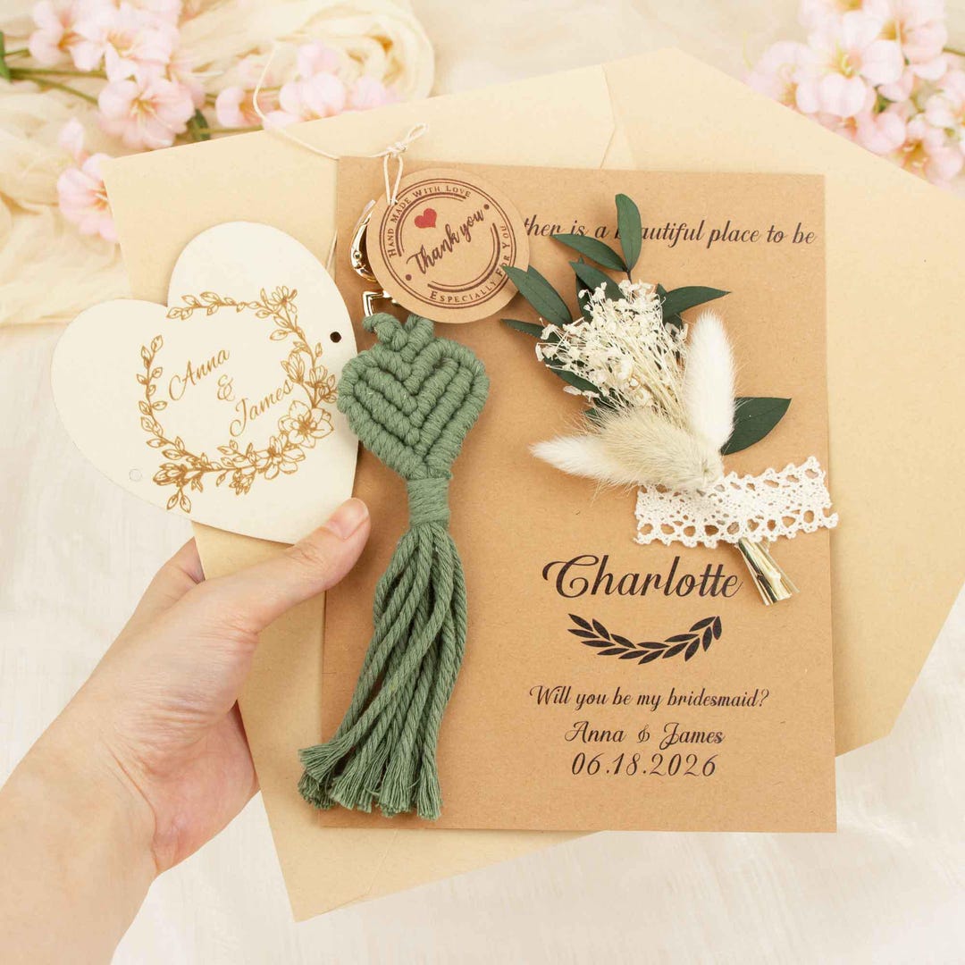 Personalized Bridesmaid Invitation Card With Woven Keychain,custom ...