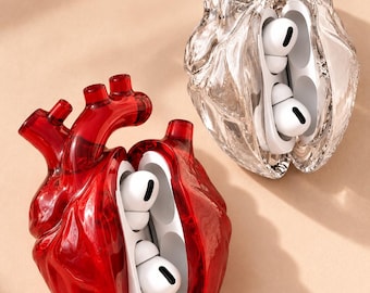 Funda de silicona para AirPods con diseño de corazón: funda protectora brillante para AirPods con un estilo anatómico único, accesorio portátil y duradero para amantes de la música.