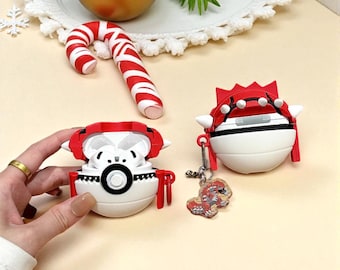 Red Monster  AirPods Case with Keychain Cute Silicone Cover for AirPods / Pro, Anime Gift, Trendy Tech Accessory