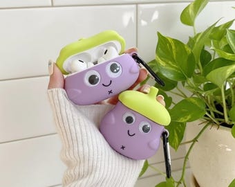 Funny Eggplant AirPods Case: Kawaii Silicone Earphone Cover