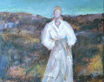 Une fille dans les montagnes. Peinture acrylique, art mural abstrait, oeuvre d'art acrylique originale, toile peinte à la main, décoration acrylique moderne.