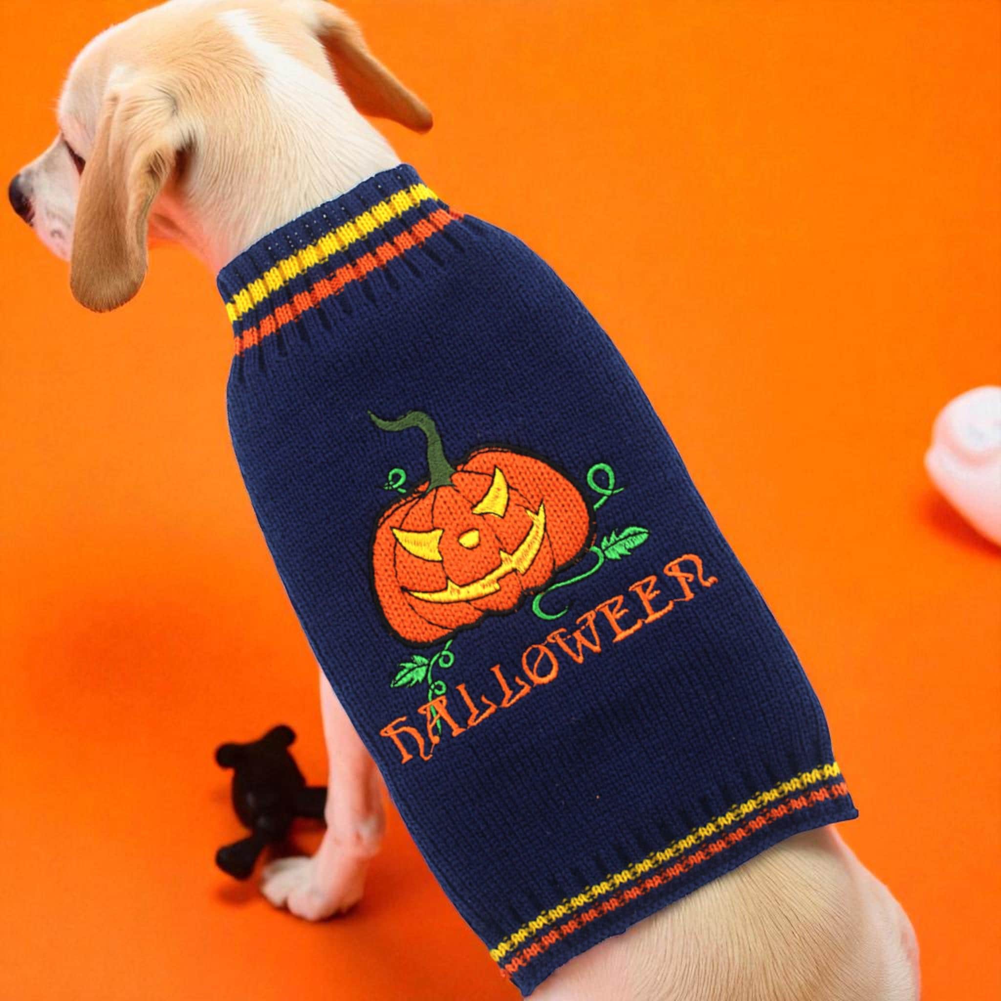 iDog ハロウィンケープ アイドッグ | 犬服 犬グッズ 猫用品 卸売 仕入れ IDOG＆ICAT オレンジ ブラック チェック柄 ハロウィン コスチューム 服 パンプキン ドッグ セーター 大型犬用 XL (XL) サイズ