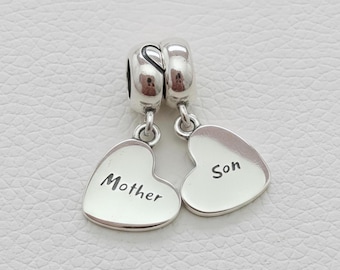 Colgante de corazón de plata de ley para madre e hijo / Compatible con Pandora