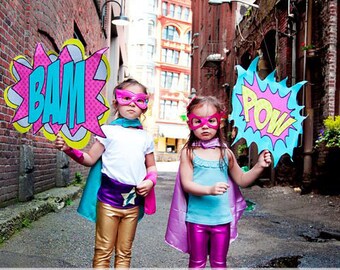 INSTANT DOWNLOAD Girly Superhero - Party Booth Signs - Zap, Pow, Bam