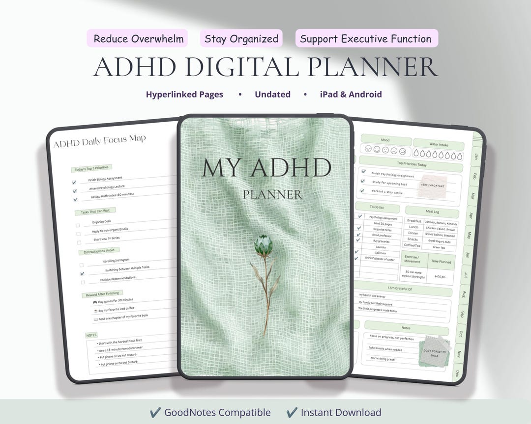 Undated ADHD Hyperlinked Digital Planner for Goodnotes, Dopamine Menu ...