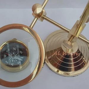 Brass Magnifying Glass, Vintage Magnifier, Desktop Magnifying Glass, Adjustable Stand Magnifier, Brass Compass, Solid Brass Magnifier