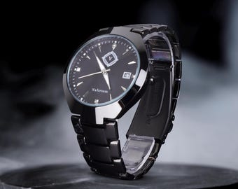 Noir Black Wristwatch | Sleek Unisex Design with Adjustable Bracelet